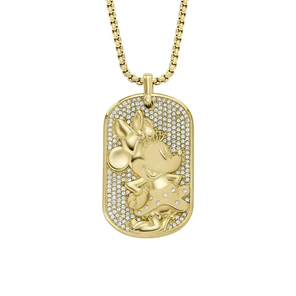 Disney Minnie Mouse Glass Crystal Pave Glitz Dogtag Pendant On Chain 100th Disney Anniversary