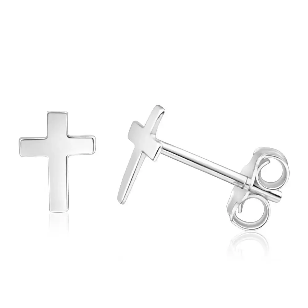 Sterling Silver Small Cross Stud Earrings