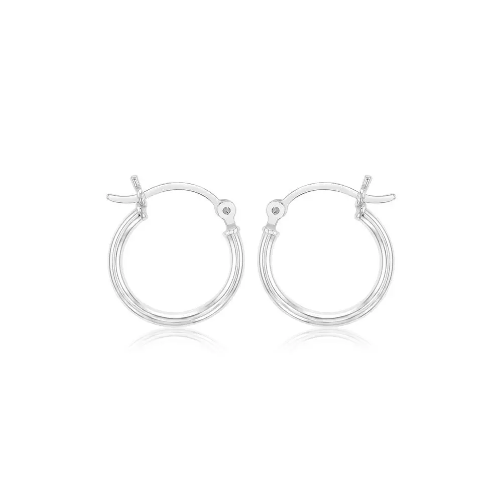 Sterling Silver Plain Round 15mm Hoop Earrings