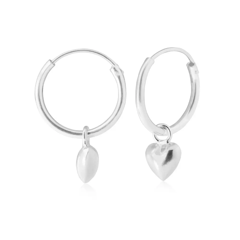 Sterling Silver Heart Drop Hoop Earrings