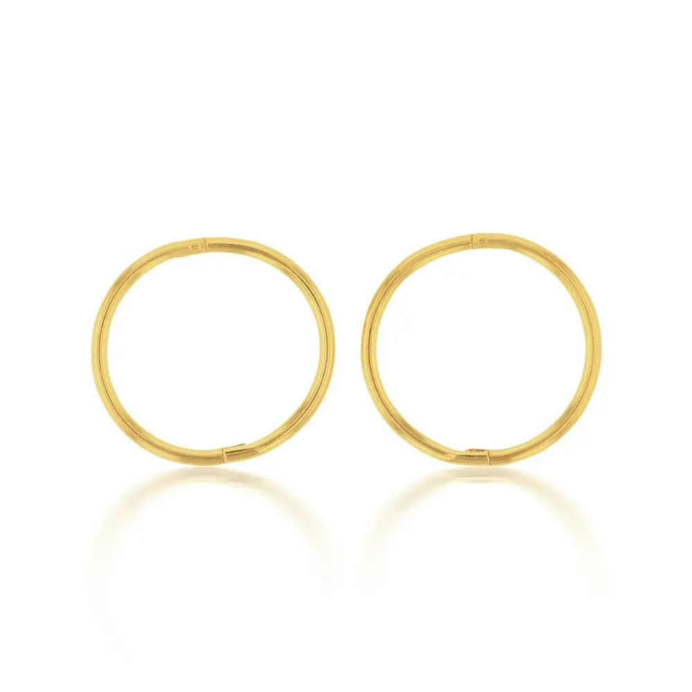 Gold Plated Sterling Silver 13mm Plain Sleeper Earrings