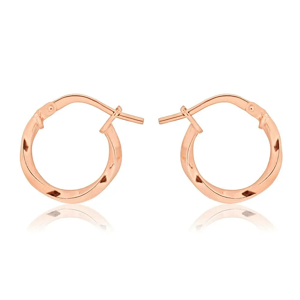 9ct Rose Gold Silver Filled 10mm Twist Hoop Earrings