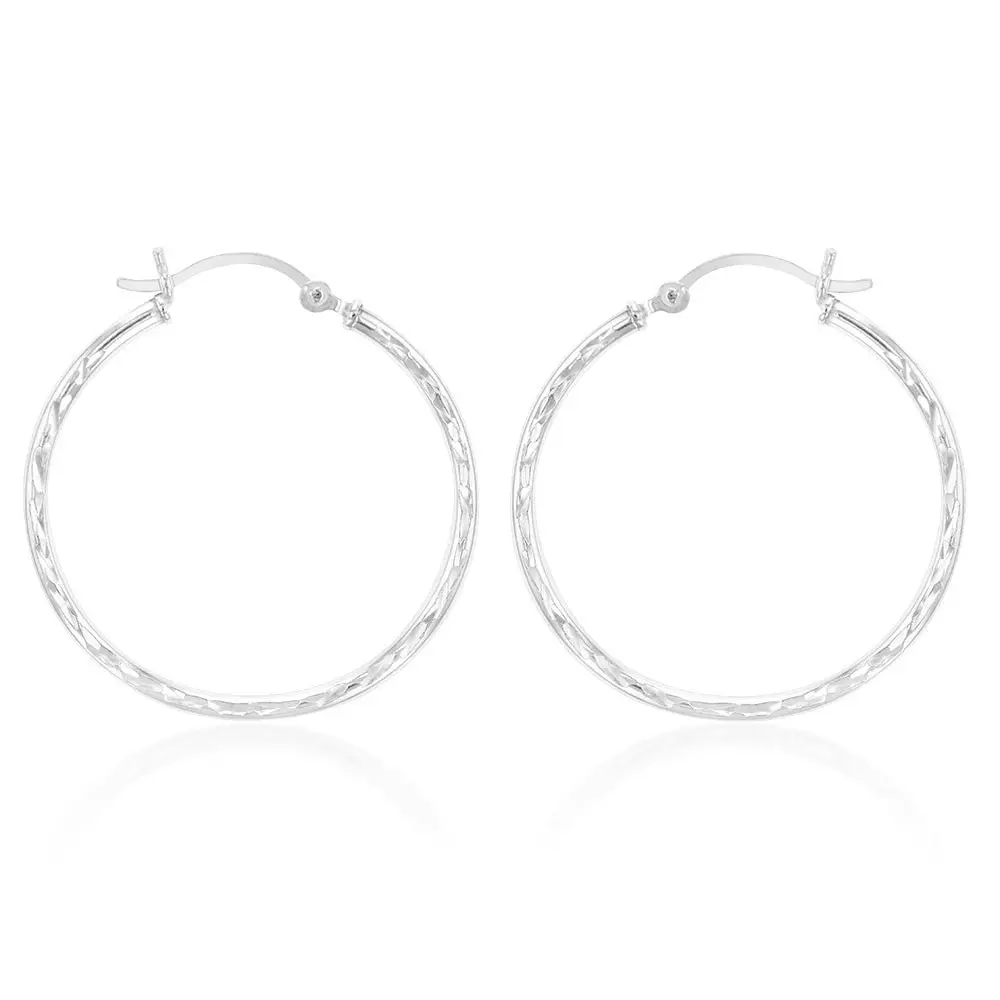 Sterling Silver Diamond Cut 30mm Hoop Earrings