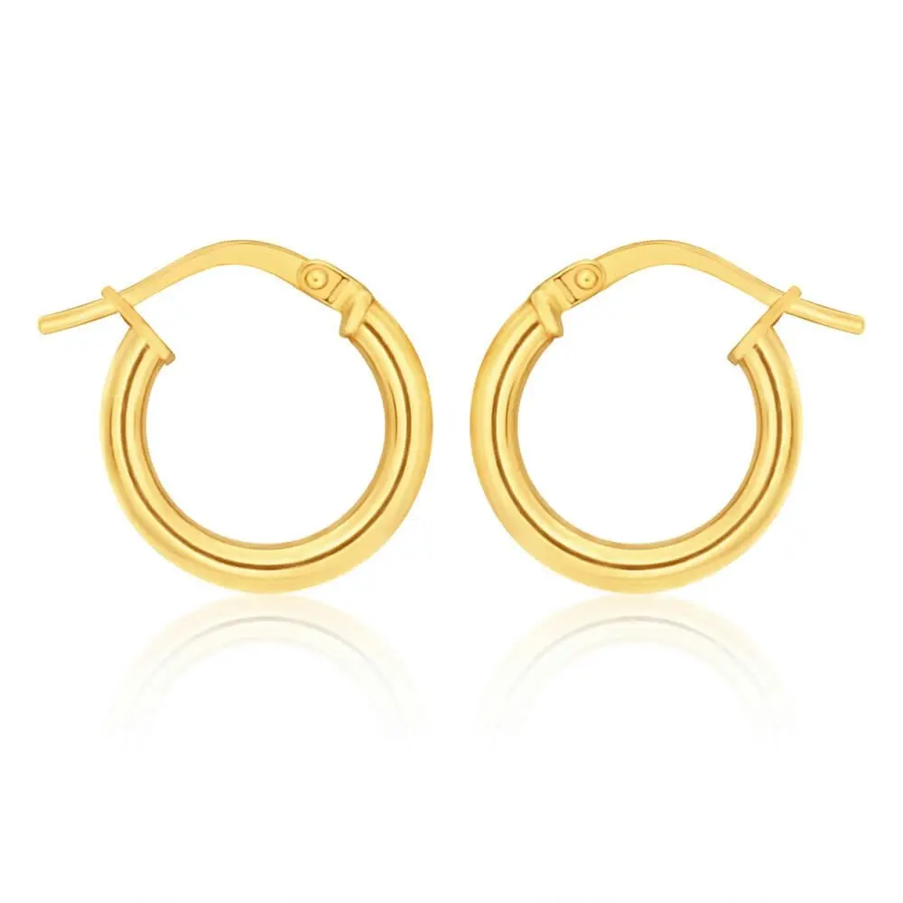 9ct Yellow Gold Silver Filled plain 10mm Hoop Earrings