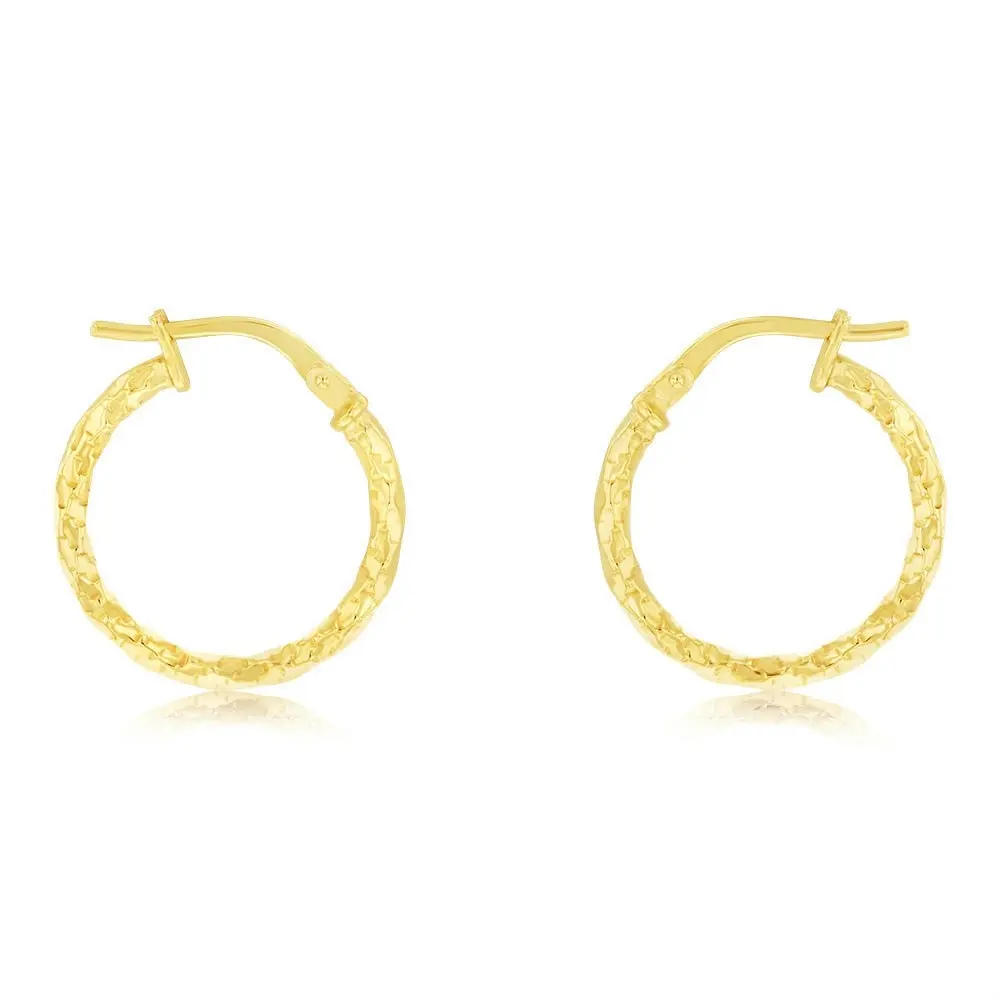 9ct Yellow Gold Silverfilled Fancy Twisted 15mm Hoop Earrings