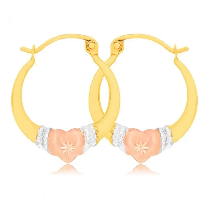 9ct Yellow Gold, White Gold & Rose Gold Love Hoop Earrings