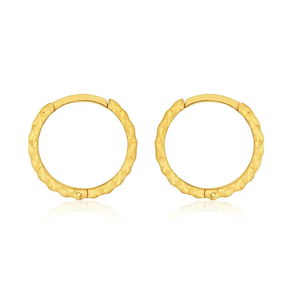 9ct Yellow Gold 8mm Dicut Hoop Earrings