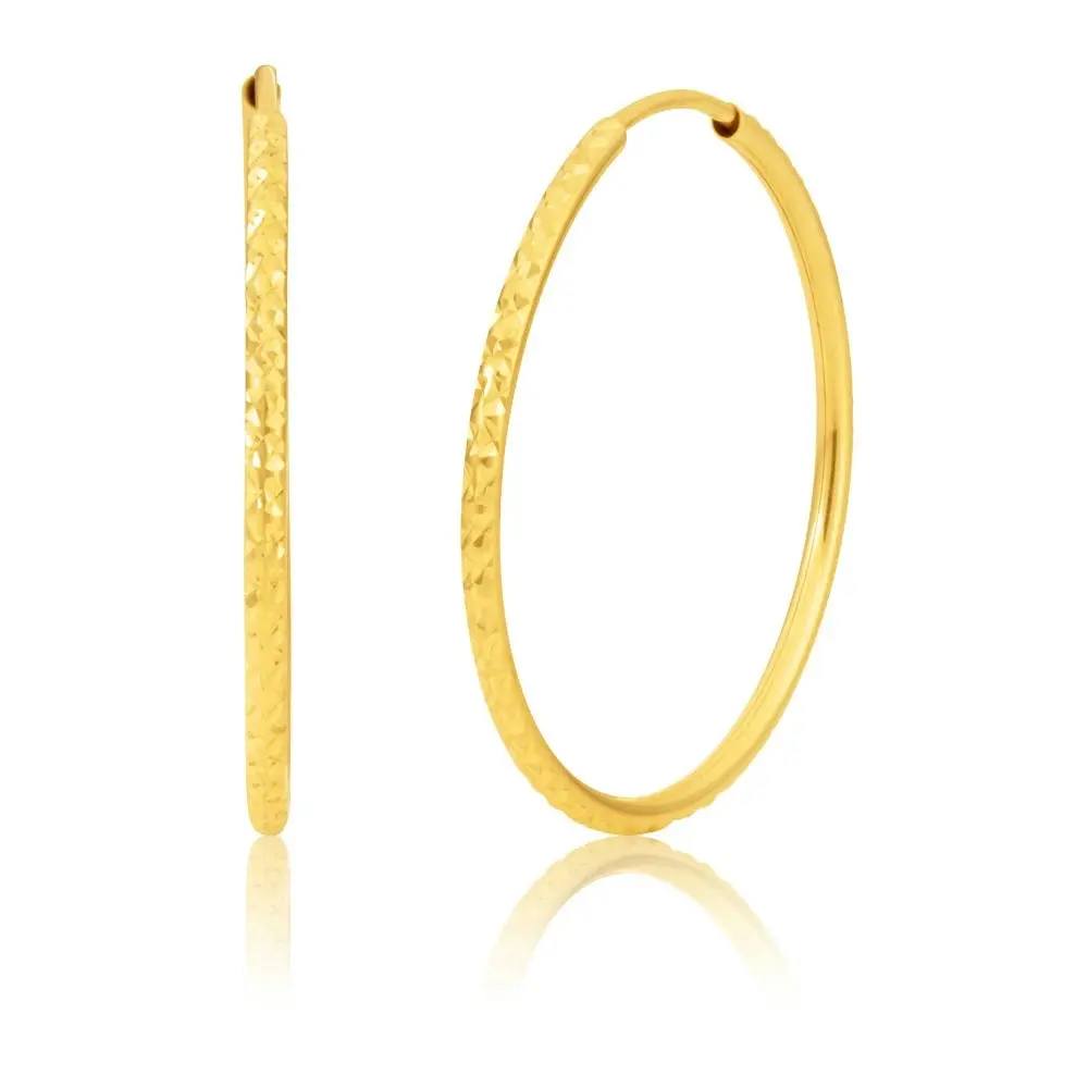 9ct Yellow Gold Diamond-Cut Hoops 25mm