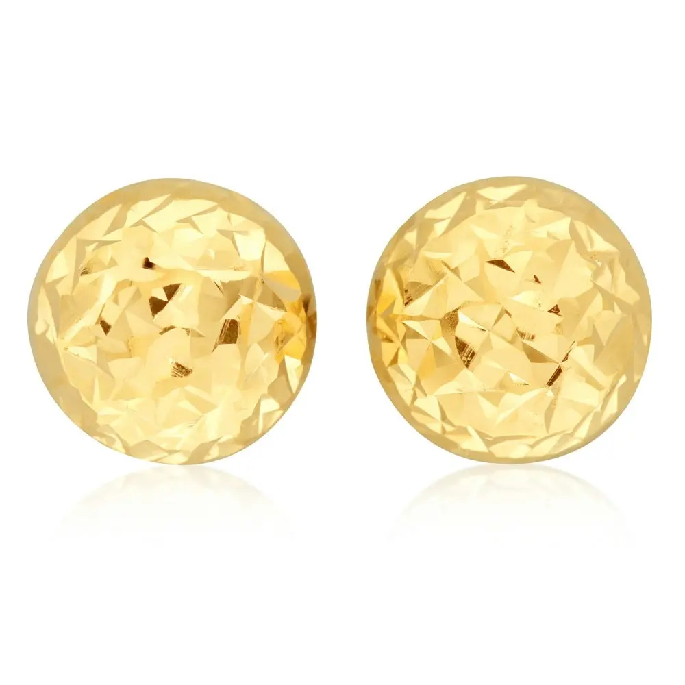 9ct Yellow Gold Diamond Cut Half Round 6mm Stud Earrings