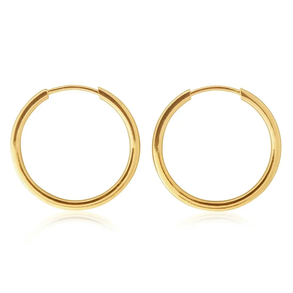 9ct Yellow Gold 16mm Plain Sleeper Earrings