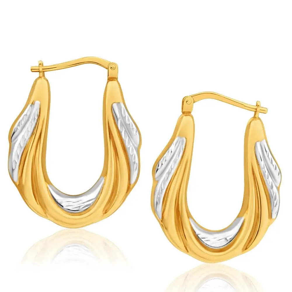 9ct Yellow Gold Silver Filled Two Tone Fancy Hoop Earrings