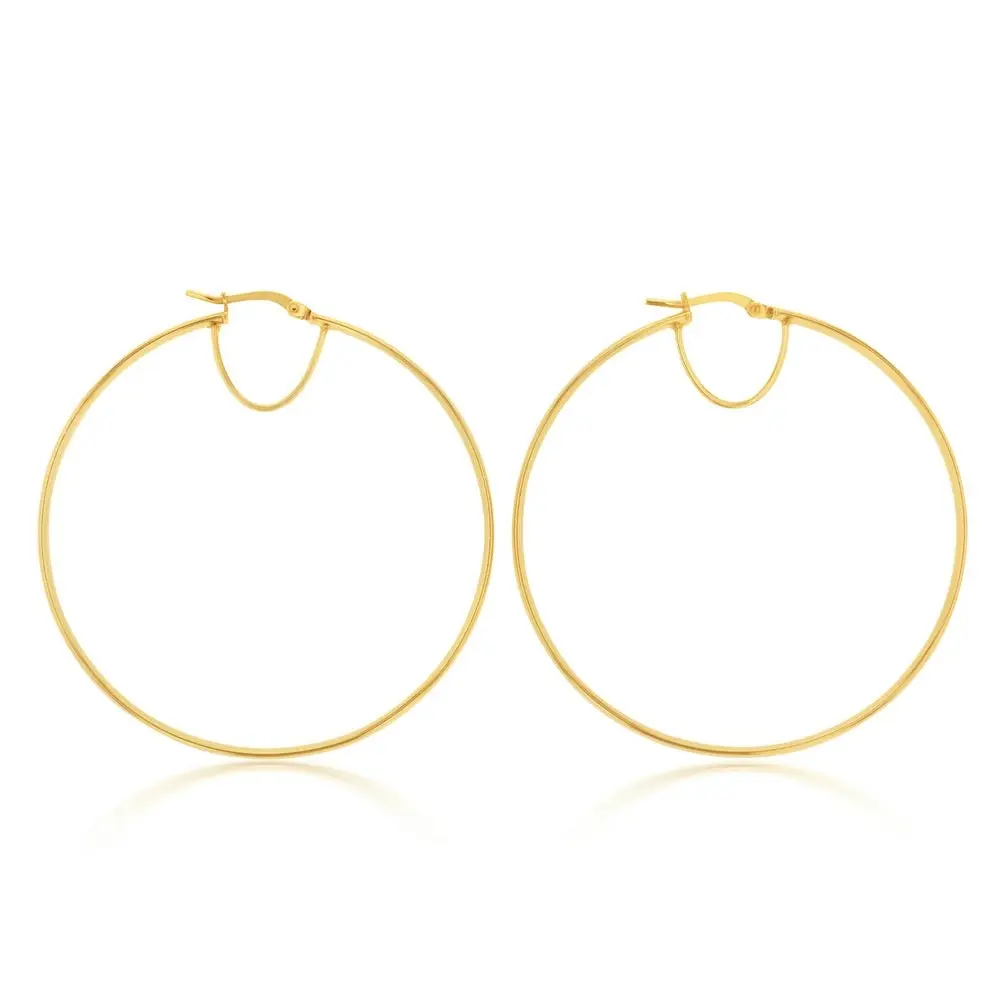 9ct Silverfilled Yellow Gold Plain 50mm Hoop Earrings