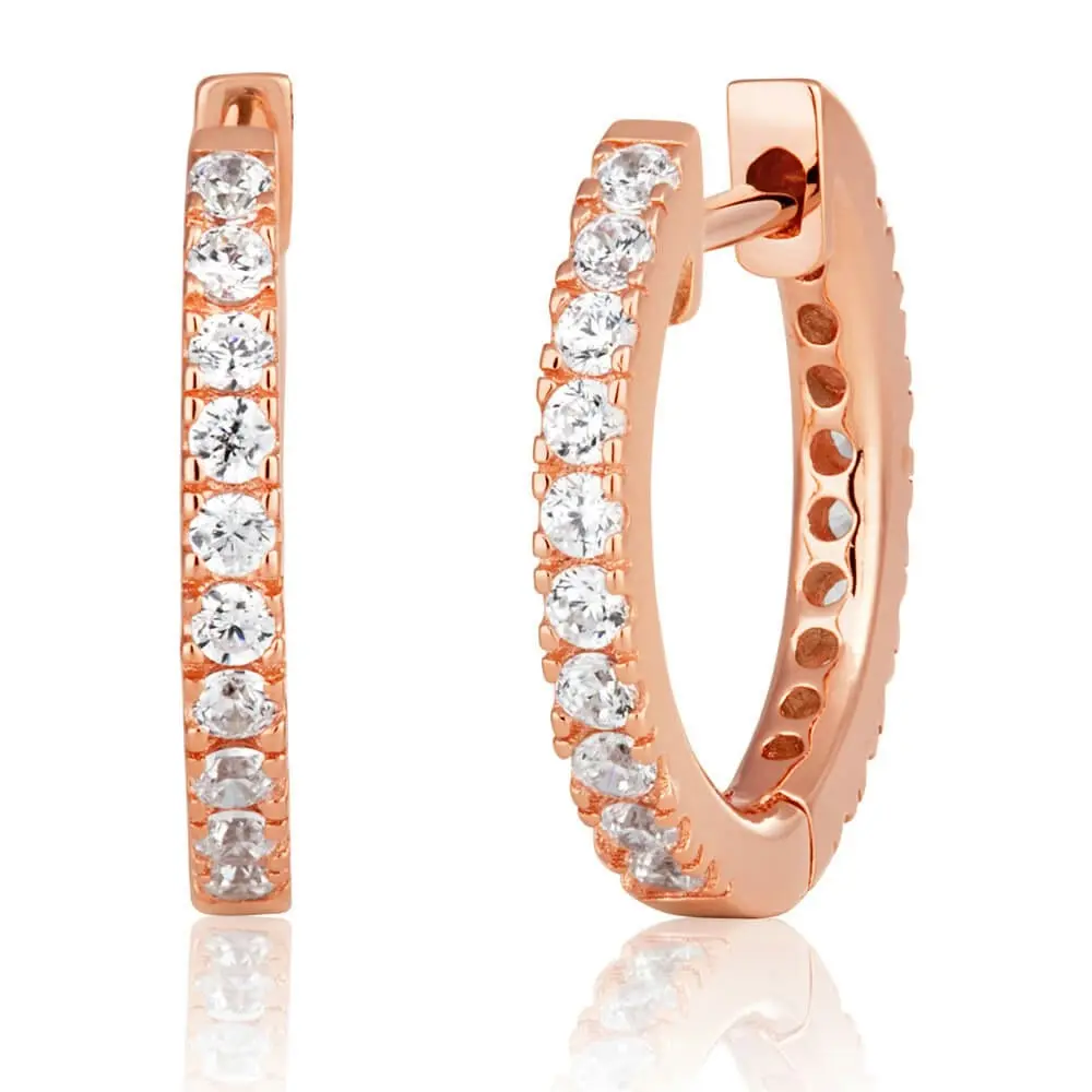 Rose Gold Plated Sterling Silver Cubic Zirconia 16mm Hoop Earrings