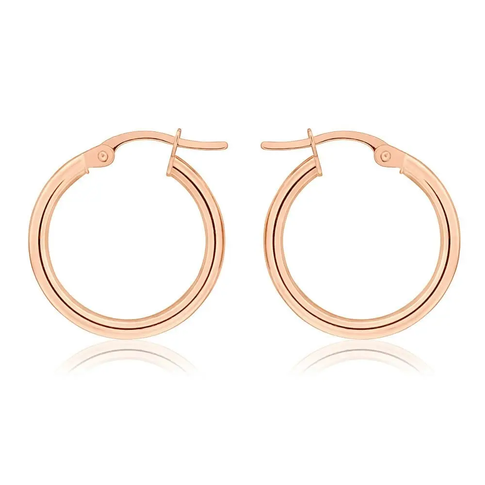 9ct Rose Gold Plain 15mm Hoop Earrings European made