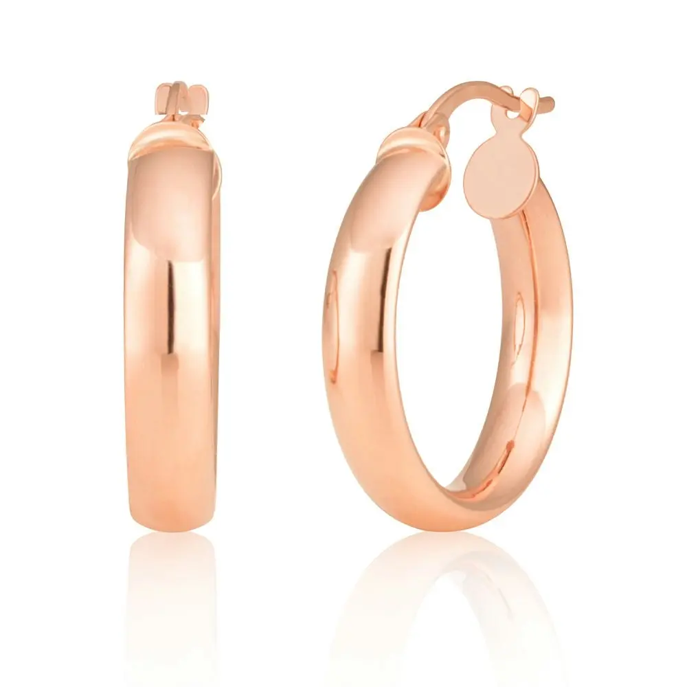 9ct Rose Gold Plain 15mm Hoops Earrings