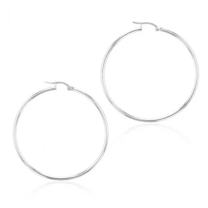 9ct White Gold Plain 40mm Hoops