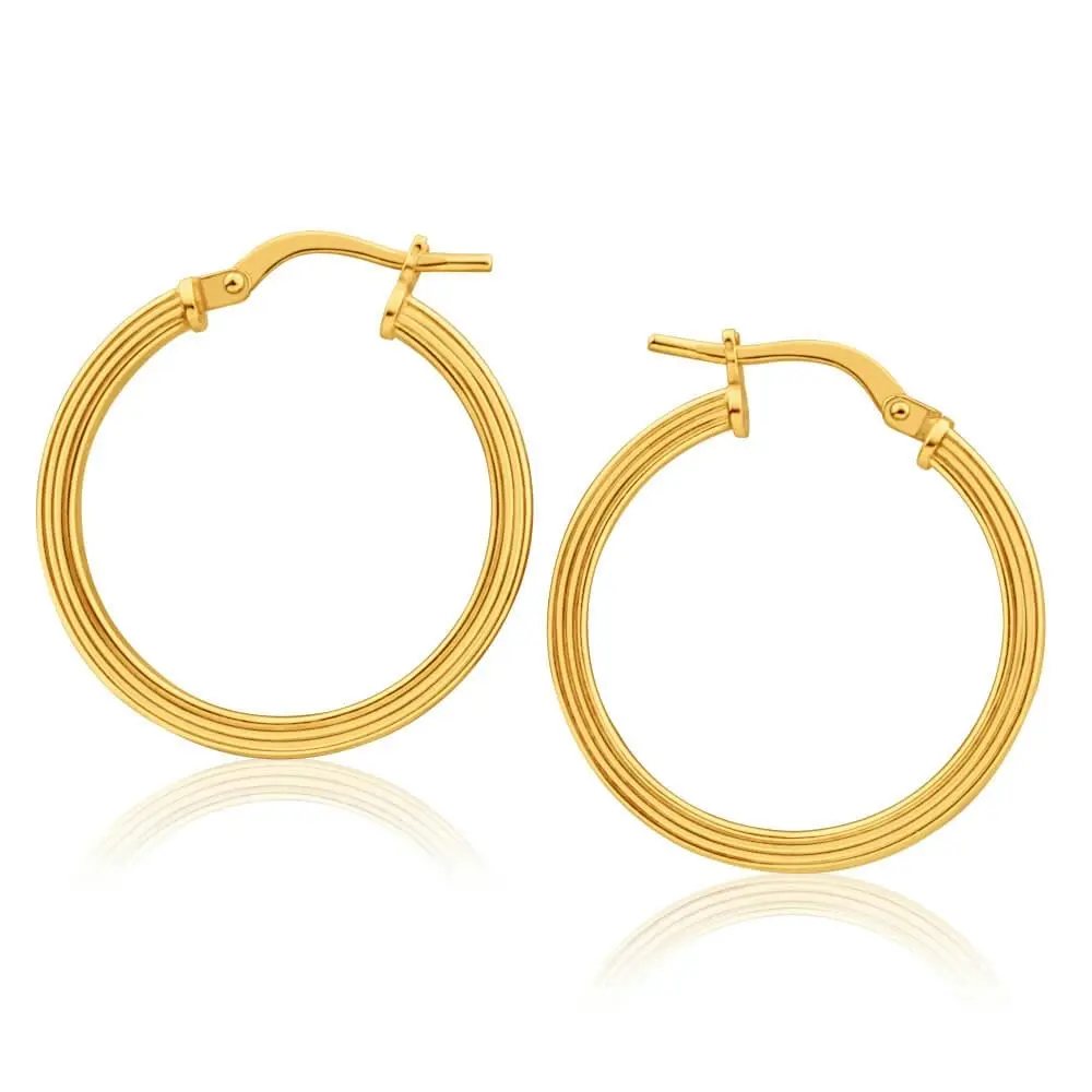 9ct Yellow Gold Silver Filled Square Round 20mm Hoop Earrings