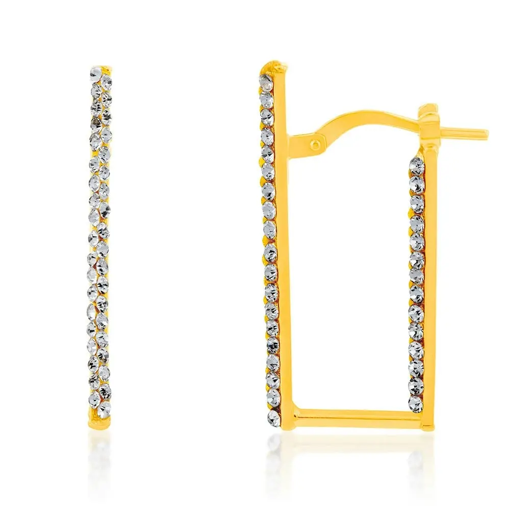 9ct Yellow Gold Silverfilled Crystal Square Hoop Earrings