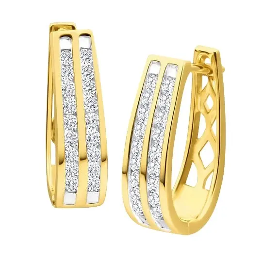 9ct Yellow Gold 1/2 Carat Diamond Double Row Hoop Earrings