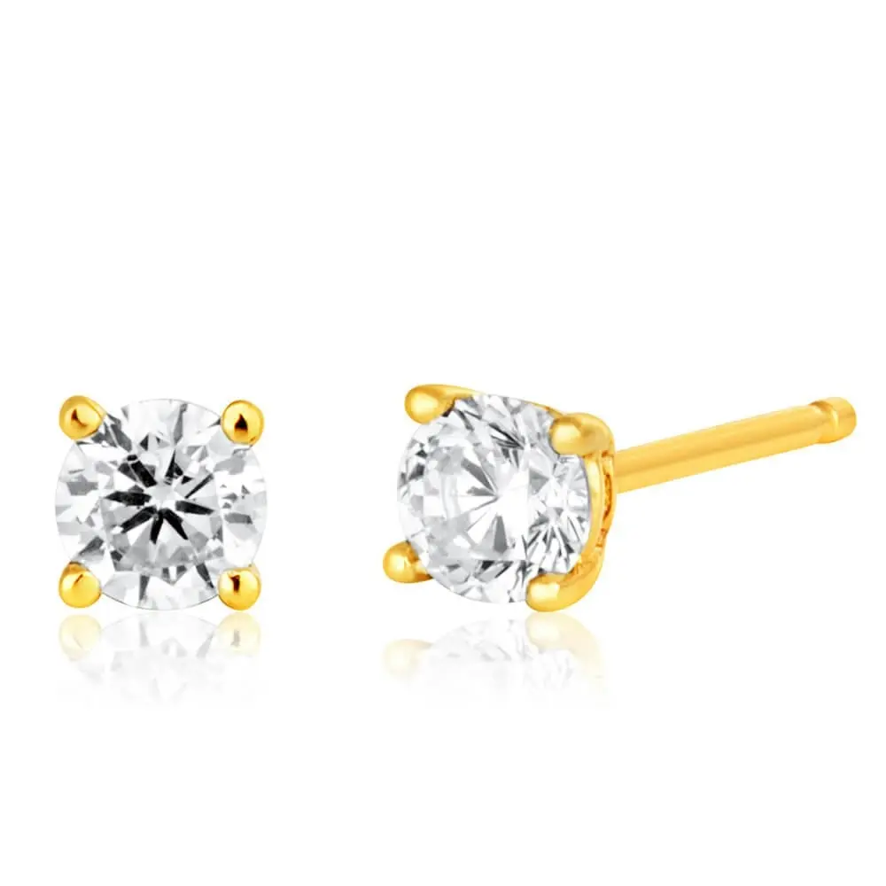 9ct Yellow Gold 3mm Zirconia Brilliant Cut Stud Earrings