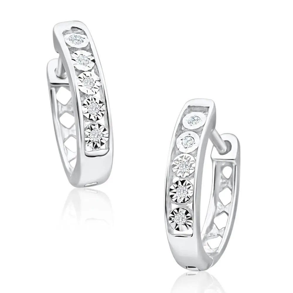 9ct White Gold Exquisite Diamond Hoop Earrings