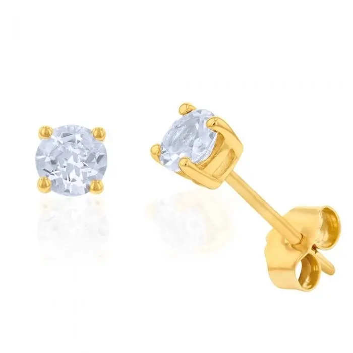 9ct Yellow Gold Aquamarine 4mm Stud Earrings