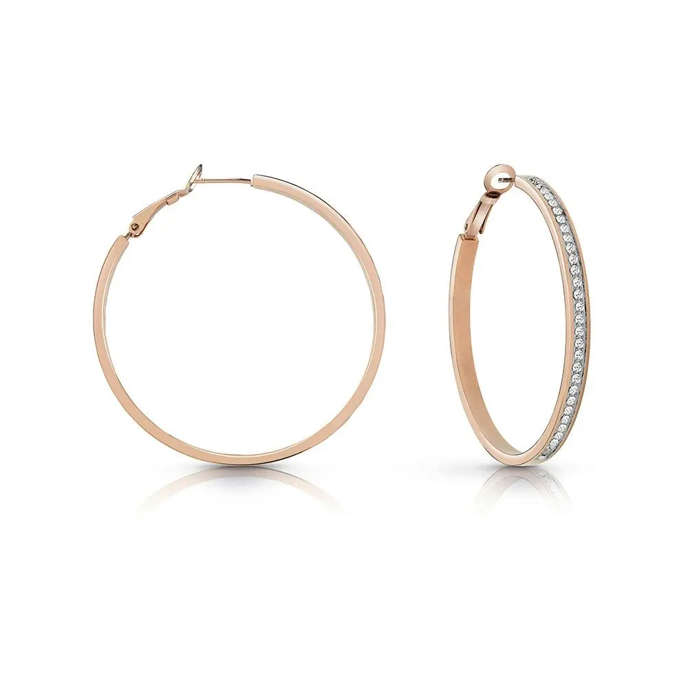 Guess Rose Plated 50mm Front Crystal Pave Hoops