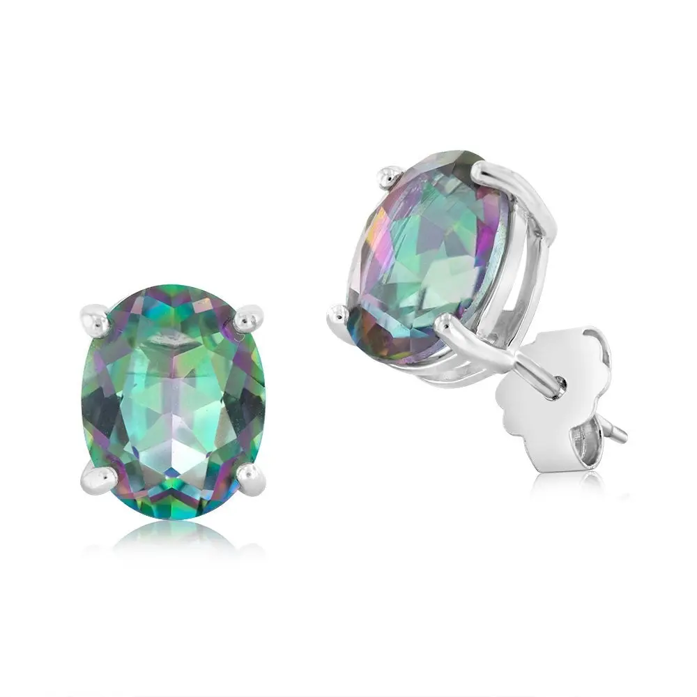 Sterling Silver Oval Mystic Quartz Stud Earrings