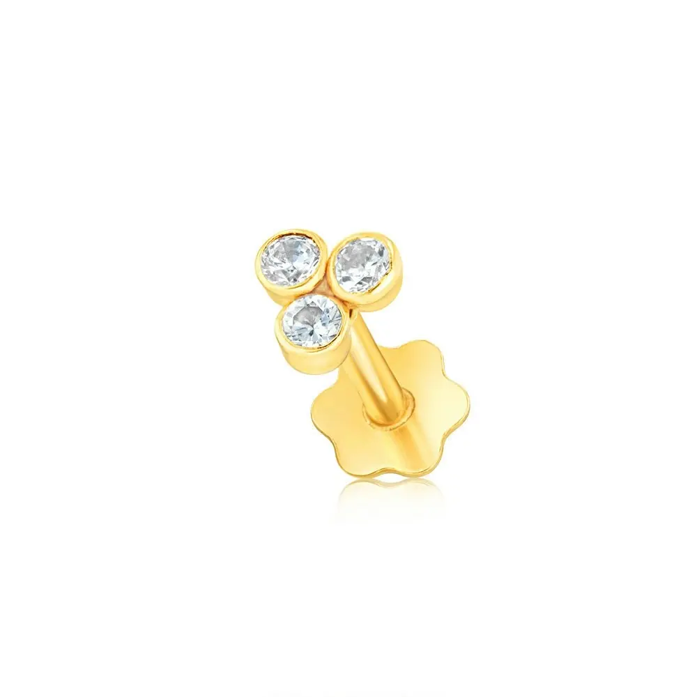 9ct Yellow Gold Three Zirconia Labret Stud Earring (Single only)