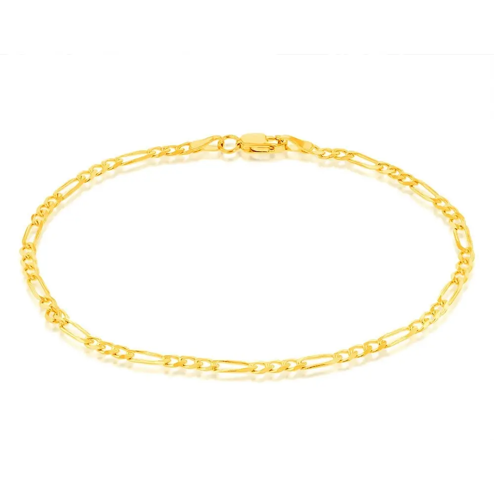 9ct Yellow Solid Gold Fancy 70 Gauge 19cm Figaro 1:3 Bracelet