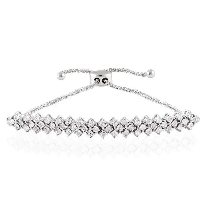 Sterling Silver 27 Diamonds Slider Bracelet