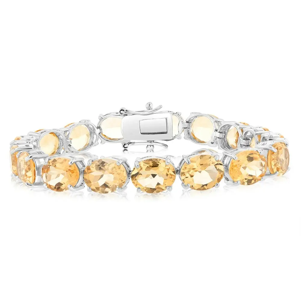 40 Carat Citrine Tennis Bracelet Set in Sterling Silver