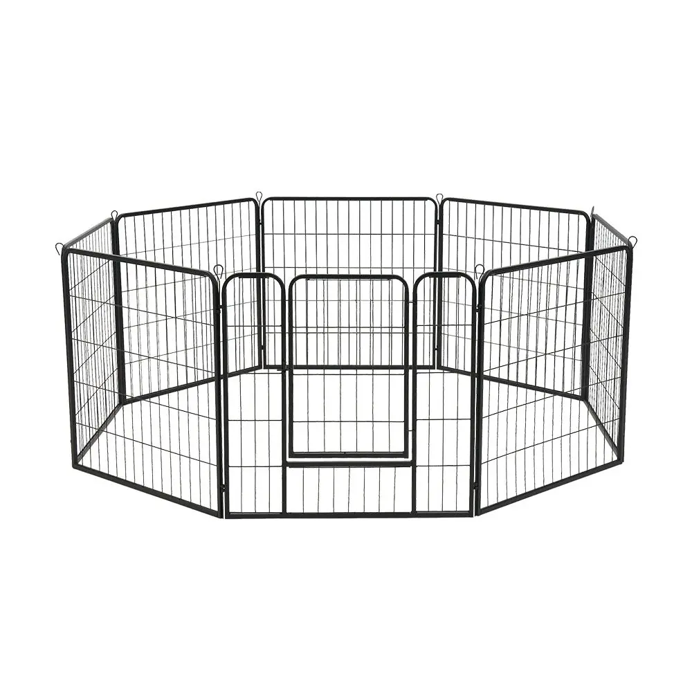 Petzly Dog Playpen Puppy Exercise Cage Pet Cage Enclosure 8 Panel 80x80CM Black