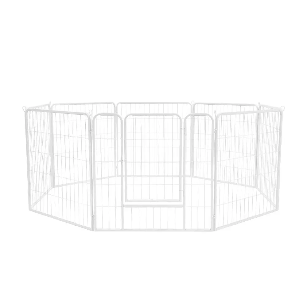 Petzly Dog Playpen Puppy Exercise Cage Pet Cage Enclosure 8 Panel 80x80CM White