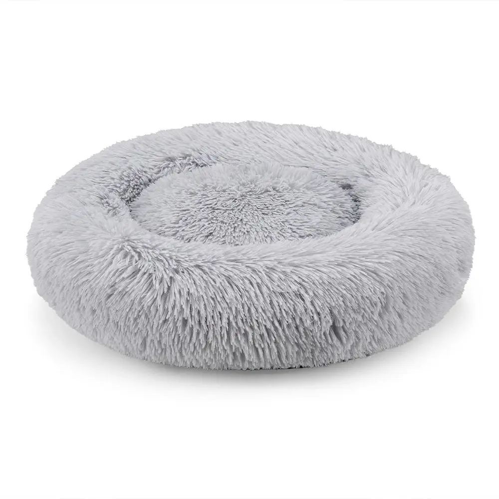 Petzly Dog Cat Calming Bed Warm Soft Plush Round Waterproof 100CM Bed Light Grey