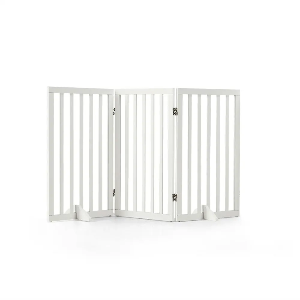 Petzly Pet Gate Dog Fence Safety Barrier with Support Feet 3 Panel 80cm White