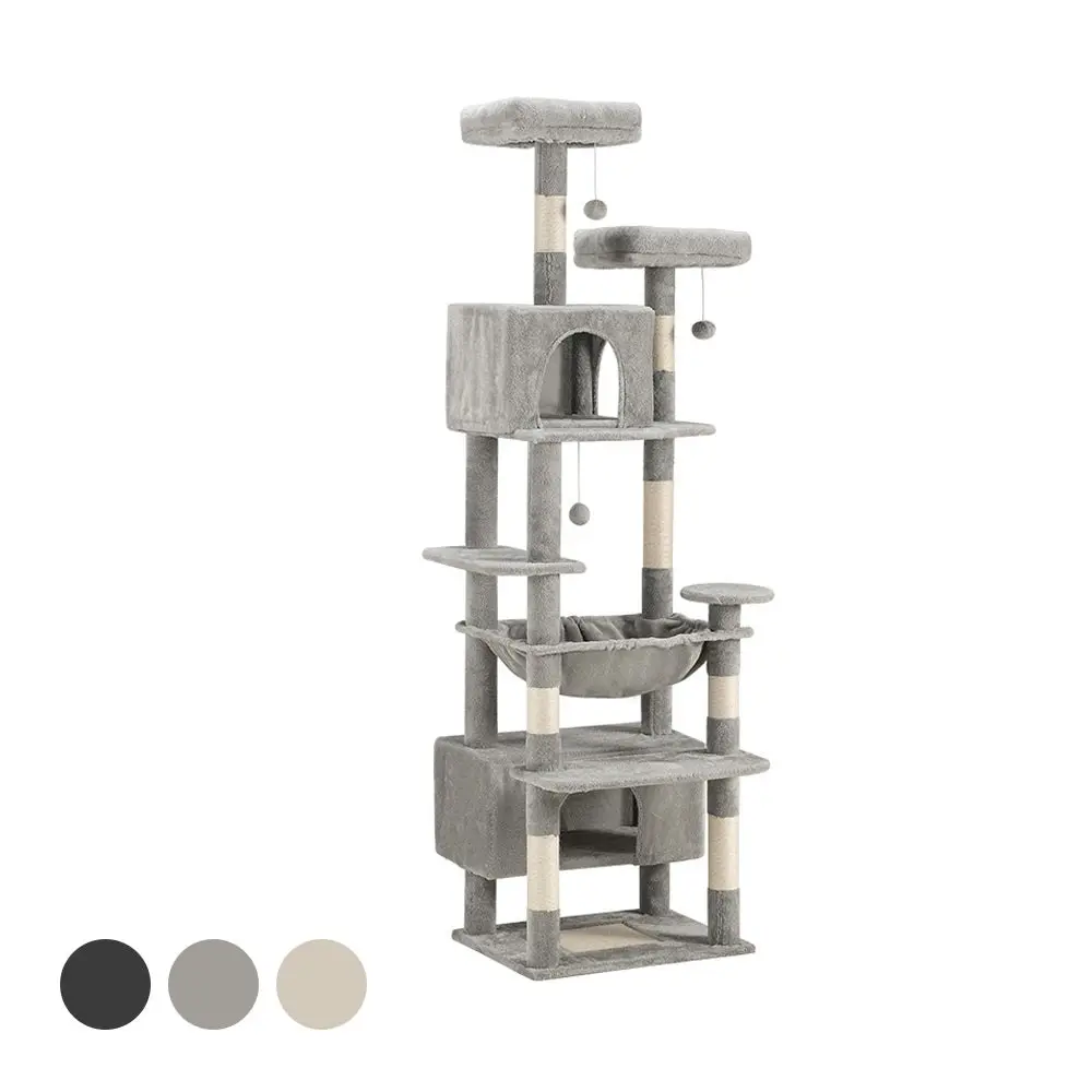 Petzly Cat Tree Tower Scratching Post Scratcher Condo 180cm Beige/Dark Grey/Grey