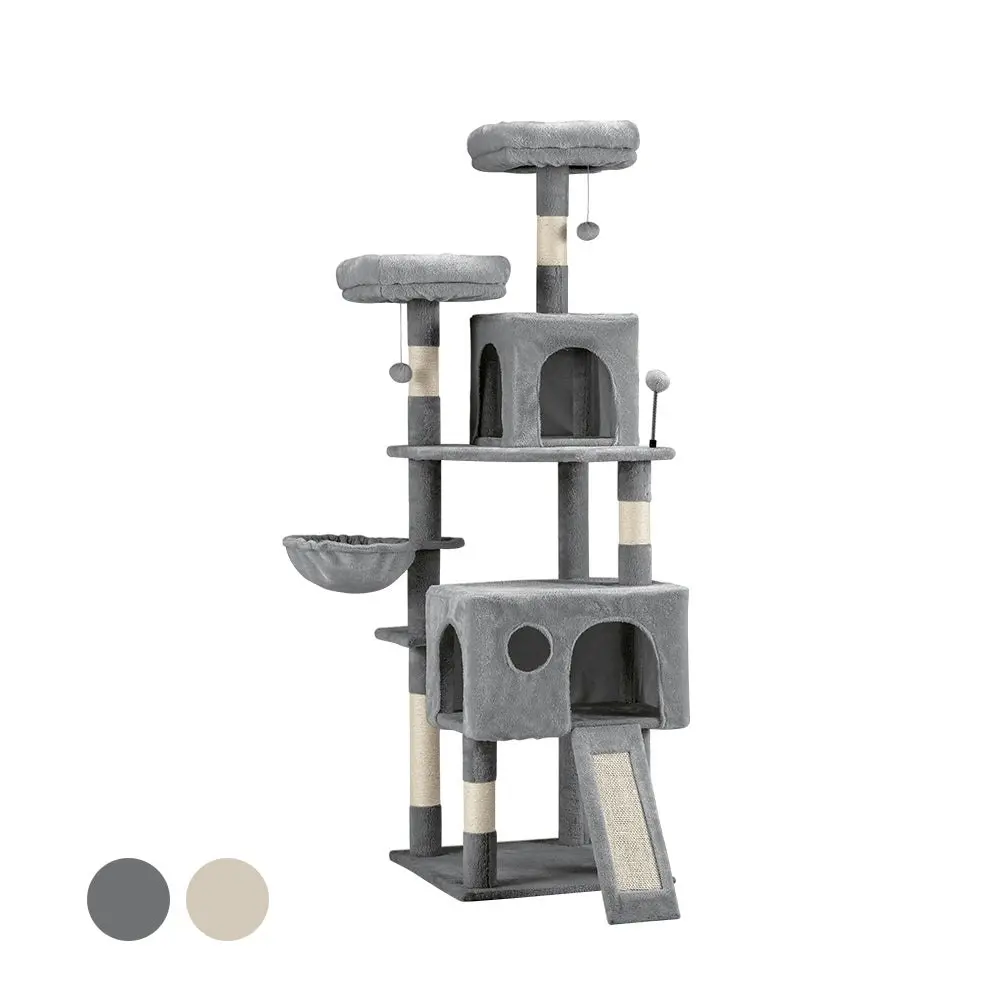 Petzly Cat Tree Tower Scratching Post Scratcher Condo House Bed 164cm Beige/Grey