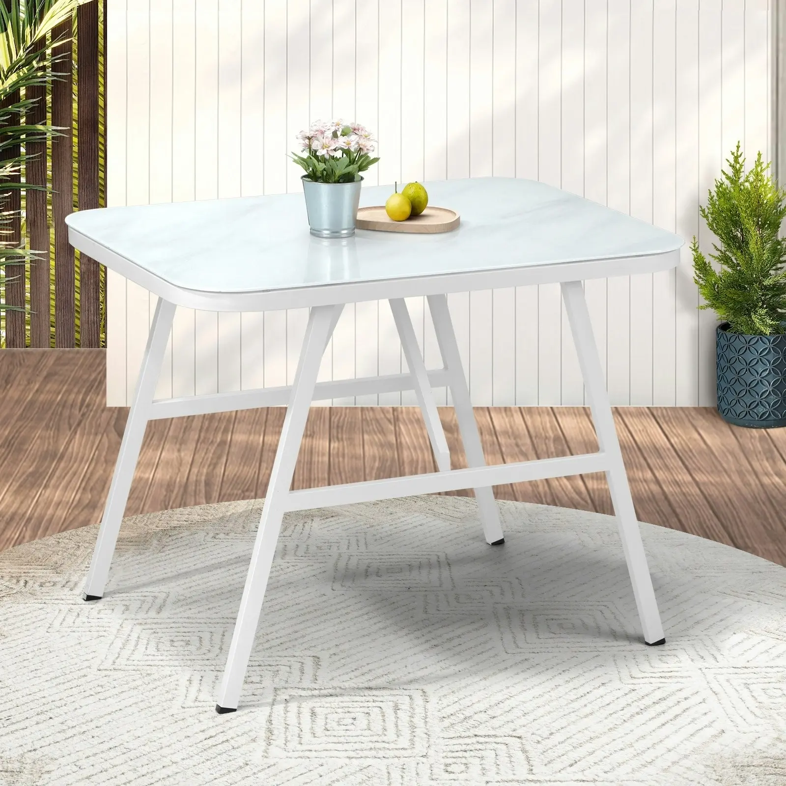 Livsip Outdoor Dining Table Furniture Patio Garden Indoor White Marble-style