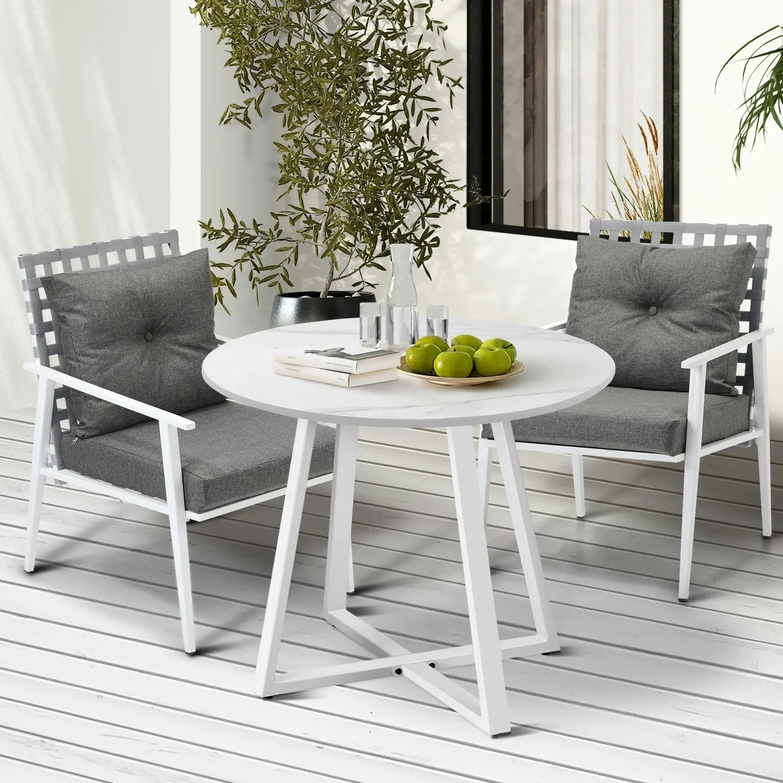 Livsip Outdoor Dining Set Patio Furniture Setting 3PCS Round Table Rattan Chair