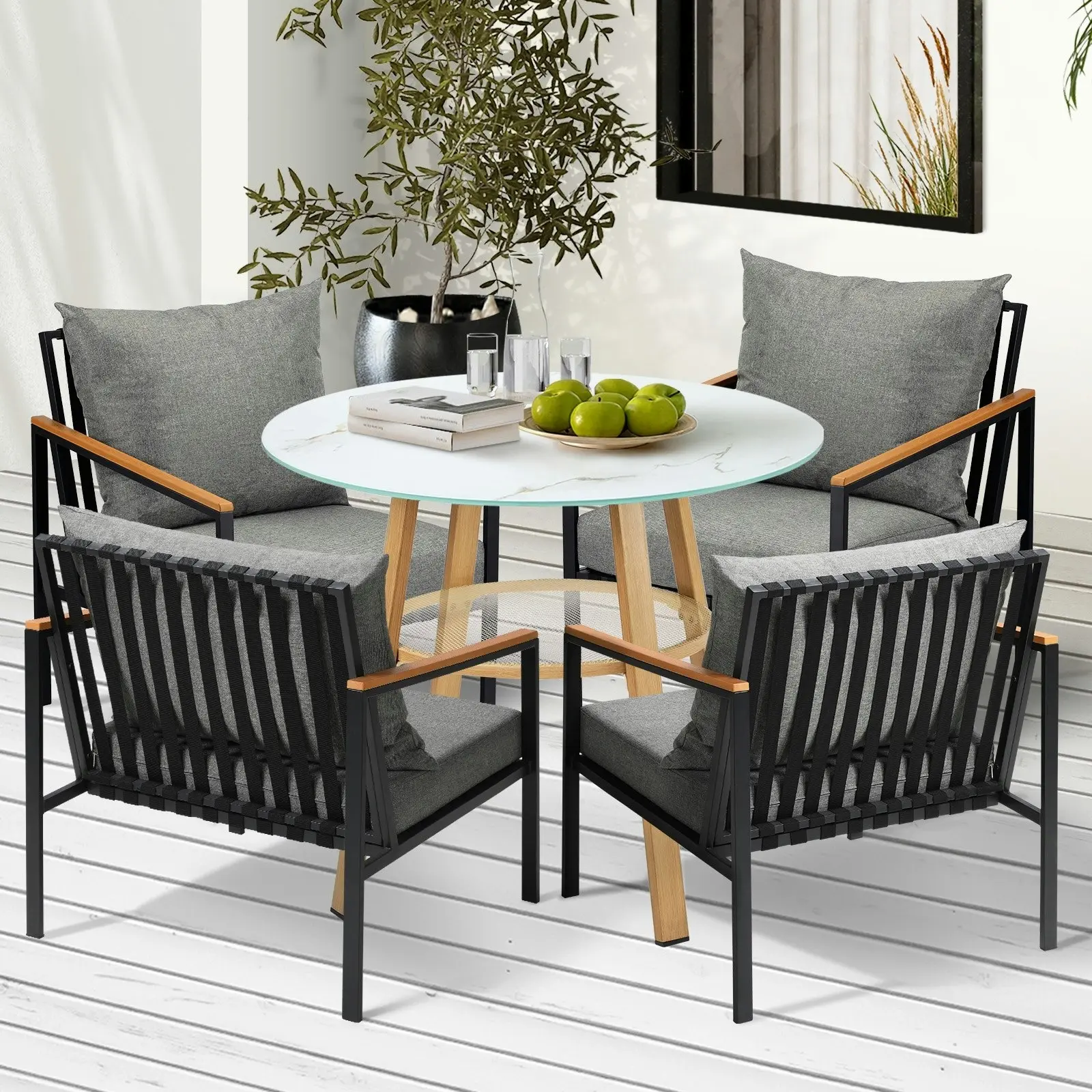 Livsip 5 Piece Outdoor Dining Setting Table Patio w/Storage Shelf Furniture Set