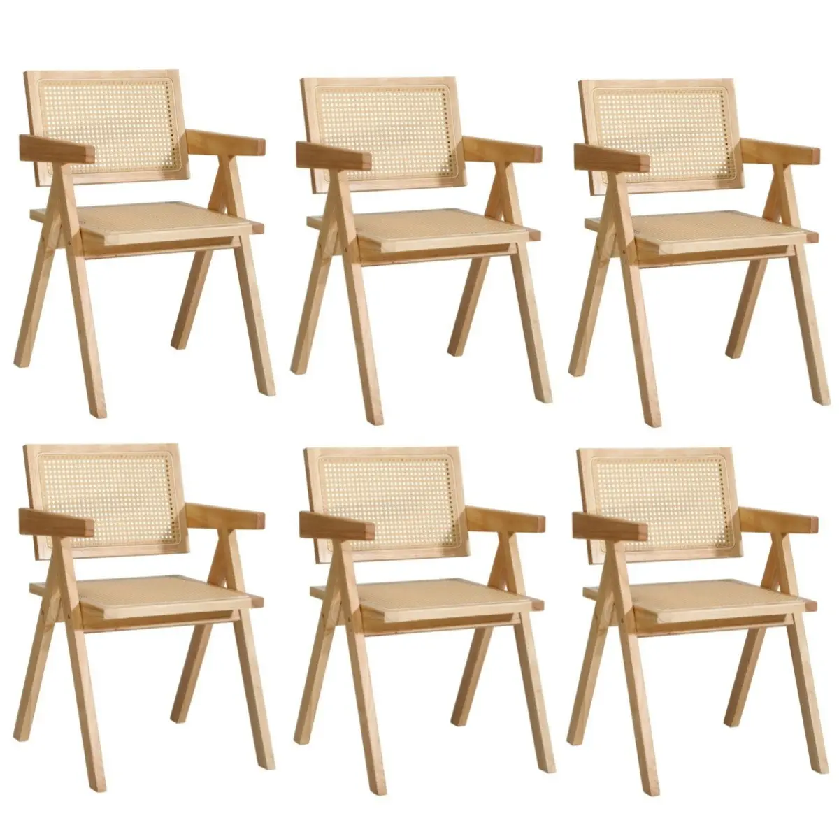 Oikiture 6x Dining Chairs Rattan Chair Wooden Accent Chair Natural