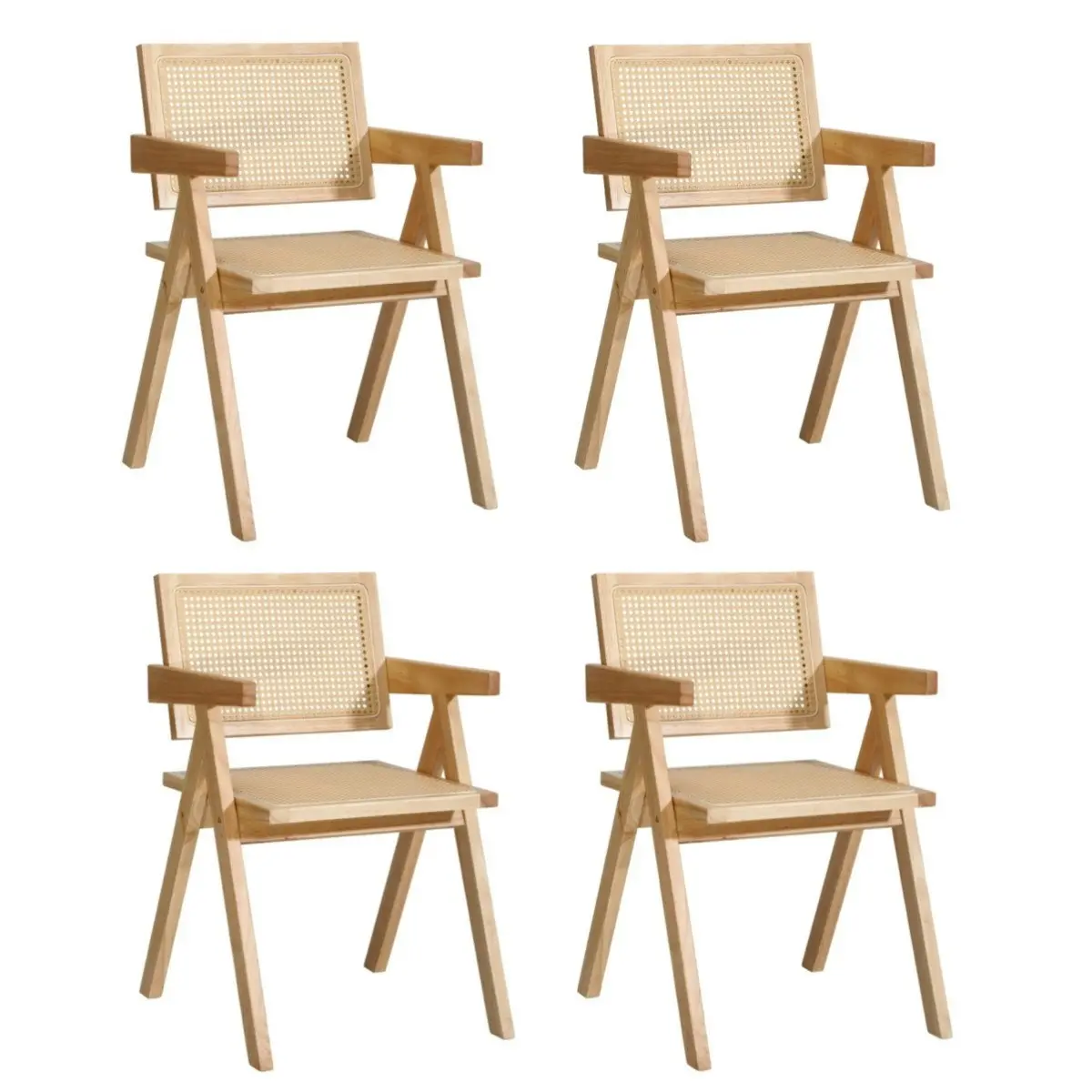 Oikiture 4x Dining Chairs Rattan Chair Wooden Accent Chair Natural