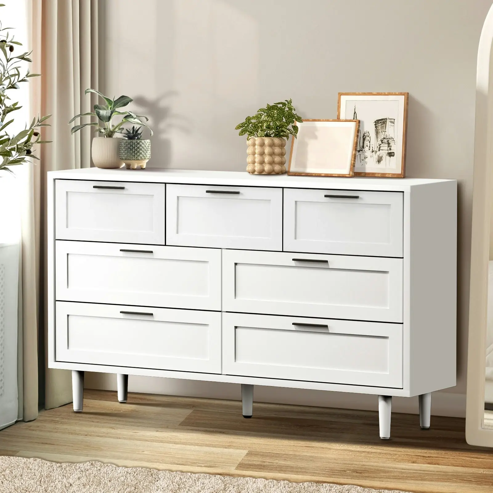 Oikiture 7 Chest of Drawers Dresser Chest Storage Cabinet Tallboy White