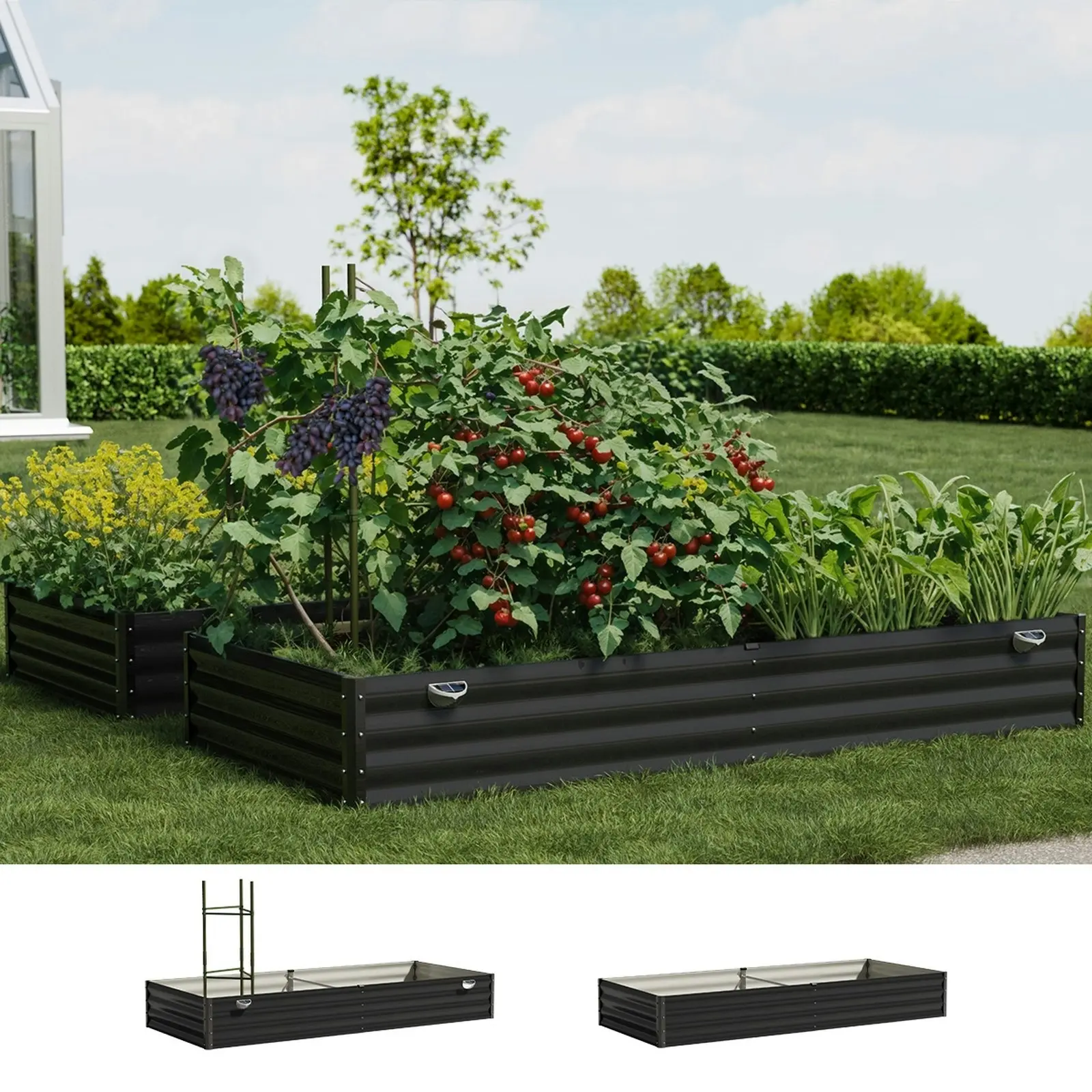 Livsip 2x Garden Bed 210x90x30cm LED Plant Stand Box Raised Container Galvanise