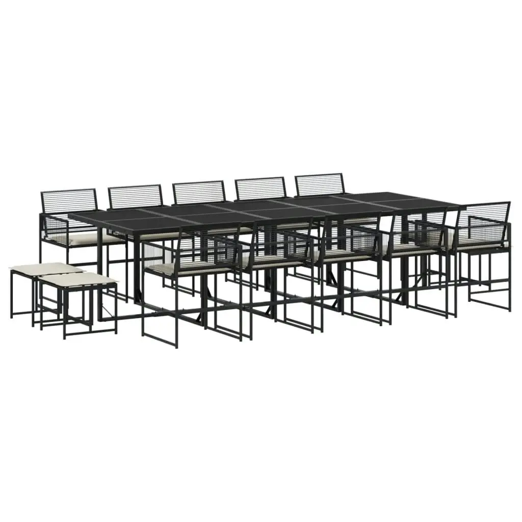 15 Piece Garden Dining Set with Cushions Black Poly Rattan 3295031