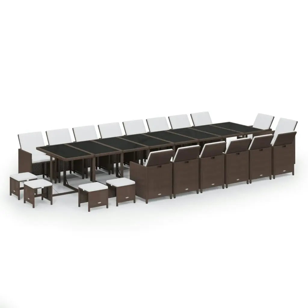 21 Piece Garden Dining Set with Cushions Brown Poly Rattan 3095676