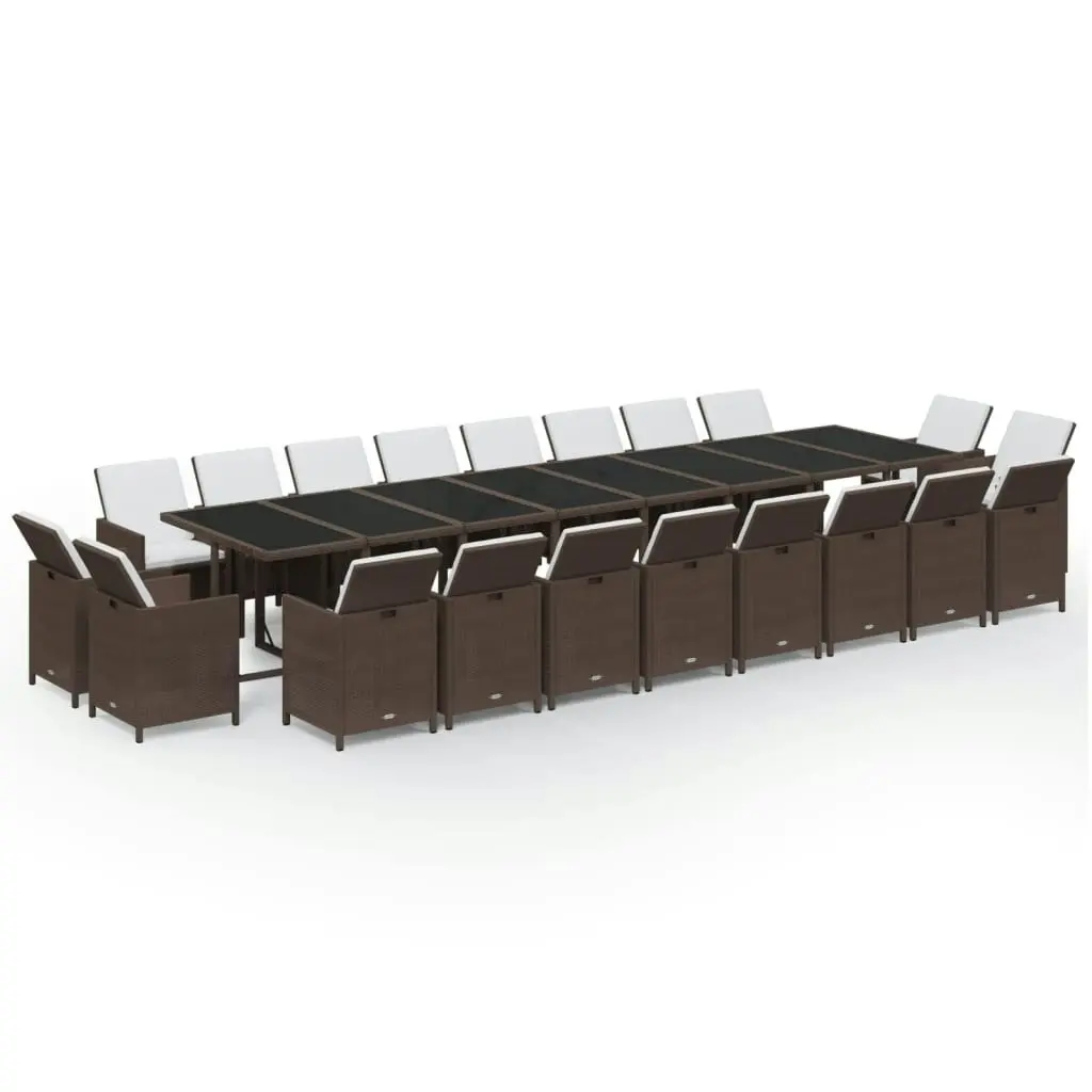 21 Piece Garden Dining Set with Cushions Brown Poly Rattan 3095675