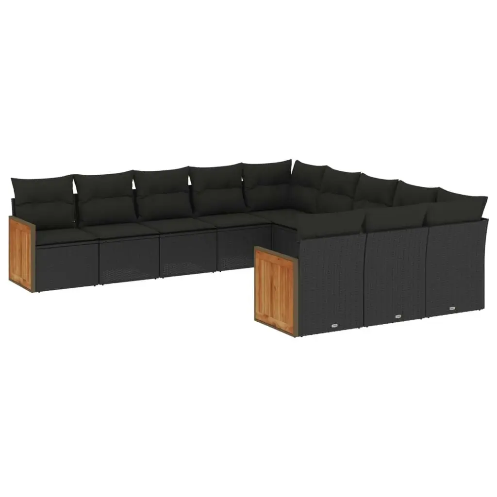 11 Piece Garden Sofa Set with Cushions Black Poly Rattan 3260508