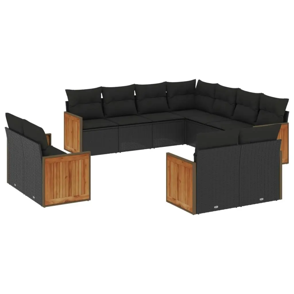 11 Piece Garden Sofa Set with Cushions Black Poly Rattan 3260578